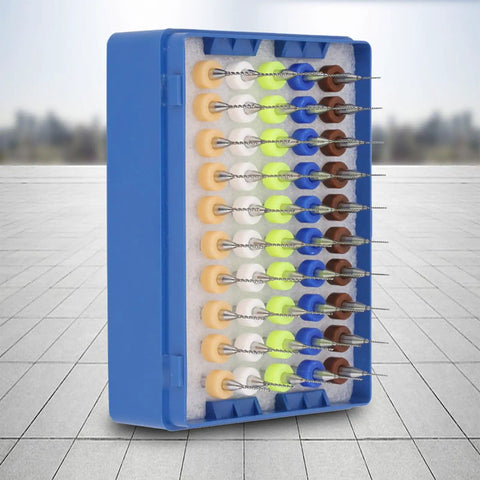 Carbide Micro Drill Bits Kit for PCB Drilling 0.5mm to 0.9mm Spiral Flute Engraving Tools 50 Pieces in a blue storage box