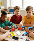 Children assembling Wind Powered Cars Kit For Kids Ages 8 To 12, Six Wood Building Crafts Cars Set in a classroom