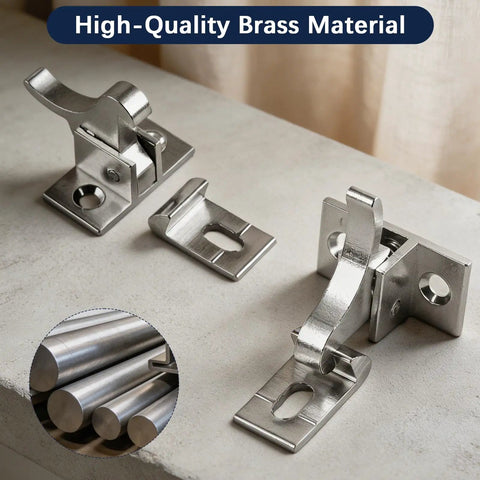 10 Pack Beefy Brass Heavy Duty Cabinet Door Latches With Mounting Screws, Elbow Latch Closet And Window Catches displayed