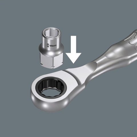 Slick Zyklop Mini 2 Ratchet with direct socket take up and six degree return thumbwheel quick fastening tool demonstration.