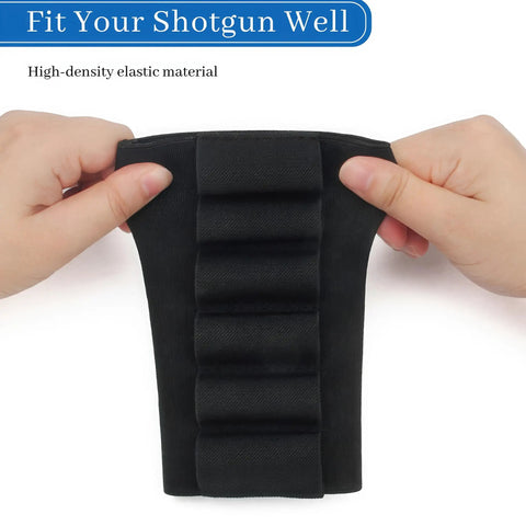 8 Round Shotgun Shell Holder Buttstock For 12 Gauge And 20 Gauge Ammo shown in black elastic material