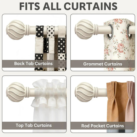 Extra Long White Curtain Rod for Windows 72 to 144 Inches Heavy Duty Adjustable Curtain Pole with Antique Rustic Vintage Industrial Finials for various curtains