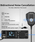 Long Range DIN Mount CB Radio Kit With NRC Noise Canceling Technology front view with microphone and antenna for truck use