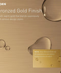 Moen bronzed gold finish with water droplets, displaying a seamless blend suitable for various bathroom design styles.