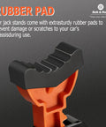 Heavy Duty 3 Ton Jack Stands For SUVs And Cars, rubber pad close-up, black color, extra tall adjustable height, supports 6,600 lbs