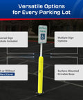 Heavy Duty Handicap Parking Sign Post With Self Righting Spring Hella Durable Aluminum Build handles minor collisions, featuring vibrant yellow bollard cover.