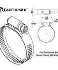 Roadformer 2-in stainless worm-gear hose clamp, SAE 32, 1/2-in band, 40–64mm range, 10-pack