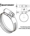 Technical diagram of 1.5 Inch Worm Gear Hose Clamp Set Full Stainless Steel 1/2 Inch Band Fits 27mm To 51mm Hoses SAE 24 Size Heavy Duty 10 Pack.