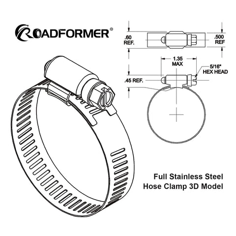 Roadformer 3.5-inch worm-gear hose clamp, view, full stainless steel, 1/2-inch band, SAE 56, 78–102 mm range, 10-pack