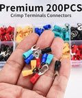 200 Pcs Insulated Wire Connectors Kit With Mixed Ring Spade Butt Fork Quick Disconnect Crimp Terminals in hand