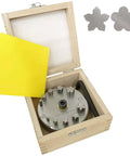 Five Petal Flower Disc Cutter Set Of Ten For Jewelry Making And Metalworking, 5mm To 16mm Diameter, includes wooden box and Allen key