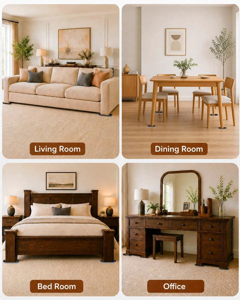 Big Time Heavy Duty Furniture Sliders 16 Piece Set Large Oval Floor Glide Pads For Carpet And Hardwood in living room and office scenes.
