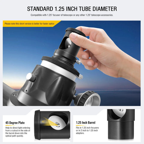 1.25 Inch Metal Collimating Cheshire Eyepiece No Laser for Newtonian Reflector Telescopes being inserted into focuser by hand.