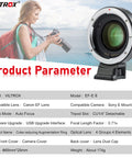 Canon EF To Sony E Mount Autofocus Speed Booster Adapter 0.71x for Canon EF Lenses shown with product specifications.