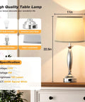 Grey White USB Table Lamps Two Pack For Bedrooms And Nightstands With Rotary Switch Lit USB Charging Ports Brushed Nickel Base Modern Living Room Lighting With White Shades specification