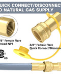 18 Ft Natural Gas Hose With Quick Connect For Propane To Natural Gas Conversion showing yellow quick connect fitting.