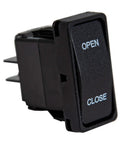 Black rocker switch for Full Tarp Control Kit With Solenoid, Rocker Switch And Bracket, Wiring Harness, Circuit Breaker, Fasteners And Connectors