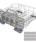 Replacement Lower Rack For GE Dishwashers That Fits WD28X34744 WD28X26099 And Other Compatible Part Numbers Durable No-Fuss Install Heavy Duty Rack For Safe Stable Dish Cleaning, gray metal lower rack with utensil basket