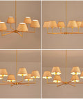 39 Inch Boho Rattan Chandelier With Six Warm Bulbs Hits Different On Your Kitchen Island Dining Table Or Living Room Ceiling Using Real Natural Weave And Seamless Brass Rods Built Big Time Safe Through UL Certification in four angles showing handwoven rattan shades.