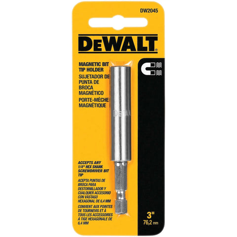 Pro Grade 3 Inch Magnetic Bit Tip Holder Set, 3 Pack, Steel Construction, OEM Replacement Part DW2045B packaging