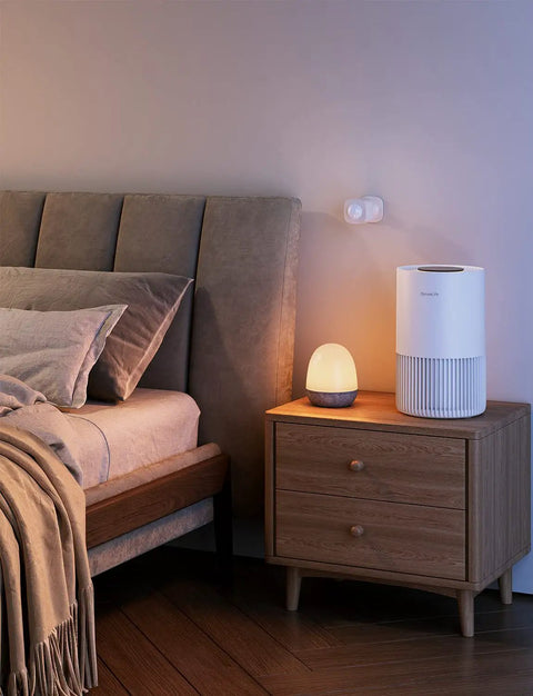 Smart Motion Sensor For Home Automation With Group Control Over Unlimited Devices installed in bedroom for hands-free lighting