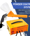Heavy Duty Electrostatic Powder Coating Gun Kit w/ Control Panel & Pump with spray gun and yellow control unit, ideal for metal refinishing.