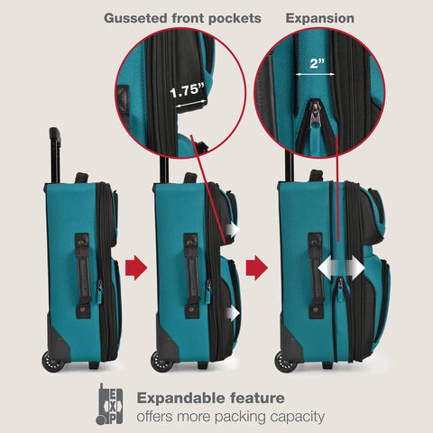U.S. Traveler Rio teal softside expandable rolling carry-on suitcase, 2-wheel set