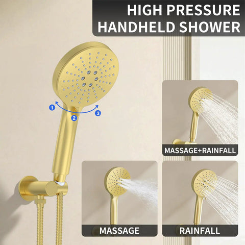 High Pressure Shower System With 12 Inch Rain Shower Head, Handheld Shower, Chrome Ceiling Mounted Set, Brass Valve Included