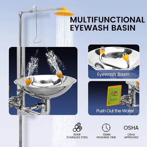 Stainless Steel Emergency Eye Wash Station With Integrated Shower Kit All In One Eyewash And Shower System For Jobsite First Aid