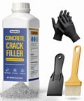Heavy Duty Concrete Crack Filler Kit 3Lb Gray For Driveways Walkways And Patios DIY Mortar Repair With Quartz Sand Includes Scraper Brush And Gloves All In One