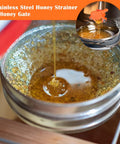Pro Grade Beekeeping Honey Harvest Kit With Stainless Steel Strainer filtering honey with honey gate, close-up view