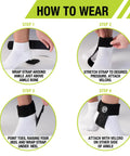 Achilles Tendon Support Brace For Tendonitis Relief With Targeted Compression Pad showing step-by-step wearing guide