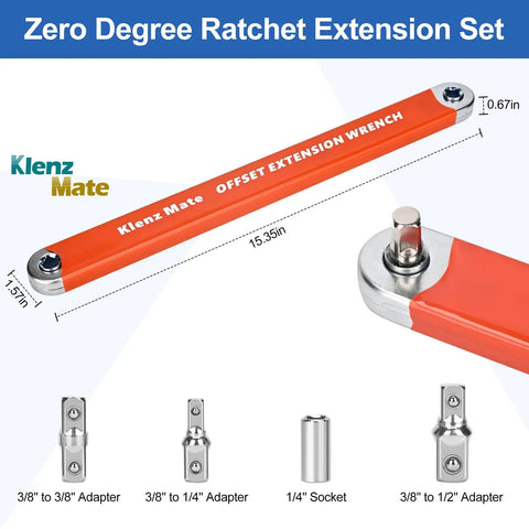 Offset Extension Wrench And Three Length Extension Clamps Set With Half Inch Quarter Inch And Three Eighths Inch Drive Adapters