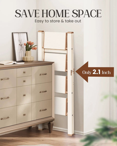 Four Step Aluminum Folding Ladder With Anti Slip Wide Pedals, Lightweight Portable Stepladder For Home And Kitchen, Space Saving Design, Supports Up To 330 Lbs, Compact Folded Size, Durable And Easy To Store In Chocolate White, folded 2.1 in