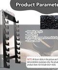 Heavy Duty Black Acrylic Drumstick Holder, Slick Floor Standing Rack for Ten Sticks And Mallets, front view showing dimensions.