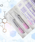 Top Shelf 100 Pack Sterile Disposable 18 Gauge One And A Half Inch Luer Lock Syringe Tips in sealed packaging for lab use.