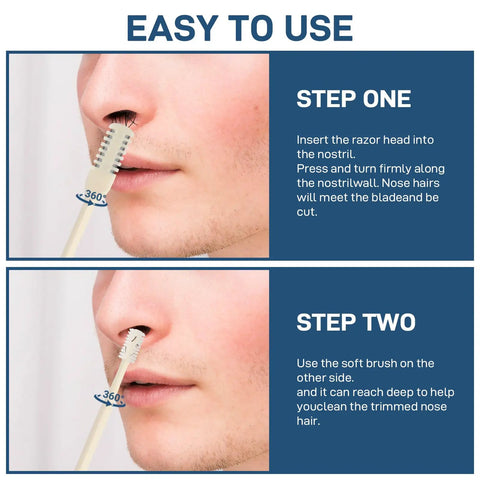 Man using Double Sided Nose Hair Trimmer For Men And Women With 360 Degree Nostril Hair Cutter Quick Precise Nasal Hair Removal Tool