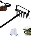 8 Tines Rake And Stirrup Hoe With Adjustable Long Handle For Weeding Digging And Loosening Soil Metal Garden Tiller Rake shown
