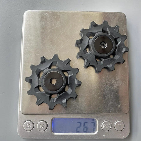 Bike Rear Derailleur Pulley Assembly for SRAM 11 Speed XX1 X01 X1 GX HX Series, 12 Tooth Pulleys on a digital scale