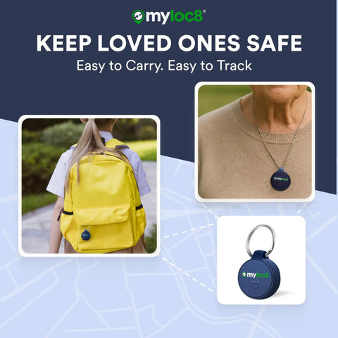 Drop Dead Simple Gps Tracker For Keys Wallets And Kids with yellow backpack and keychain attachment.