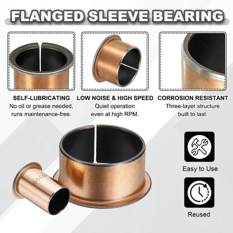 Built Tough 6 Piece Flanged Sleeve Bearing Kit Featuring 35 Mm Bore 39 Mm Outer Diameter 26 Mm Length 47 Mm Flange with copper construction.