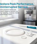 Silicone Ice Cream Maker Seal Ring Replacement Gasket For Cone Machines With Tight Seal And Broad Compatibility H Shaped And O Shaped Repair Parts Drip Free Preventing Leaks And Keeping Your Dispensing Smooth. White silicone O-rings on countertop near ice cream machine