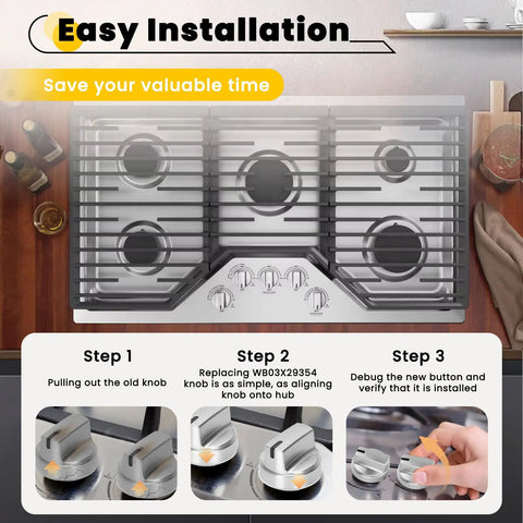 Easy installation of 5 Pack Stove Knob Set for Gas Range Replacement Knobs Compatible With PGP7030SL1SS PGP7036SL1SS PGP9036SL1SS