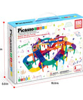 Packaging of 150 Piece Race Car Track Magnetic Tile Building Set for Kids with bridges, ramps, and STEM features shown.