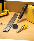 Heavy Duty Nylon Polishing Wheels Set With 10mm Hole on a workbench with tools for metal grinding and buffing.