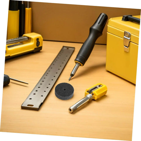 Heavy Duty Nylon Polishing Wheels Set With 10mm Hole on a workbench with tools for metal grinding and buffing.