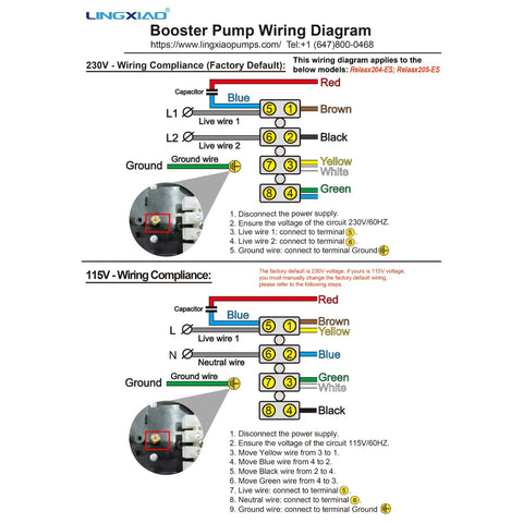 Booster pump wiring diagram for Spa Massage Pump 1.5HP For Marquis Spa Dual Voltage 230V Or 115V showing electrical connections.