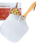 OVTHMT pizza peel; 12-inch aluminum paddle with foldable wooden handle, box included