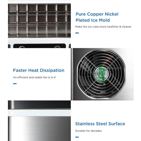 Straight Up Beast Countertop Pellet Ice Maker Cranking Sixty Six Pounds Daily With Smart Touchscreen Interface showing stainless steel and ice mold details.