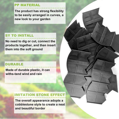 40 Ft No Dig Landscape Edging Kit With 40 Stakes, flexible plastic panels displayed, text highlighting product features